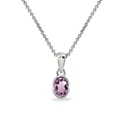 8x6 mm Ovalschliff simulierter Alexandrit Einfassung Sterlingsilber Anhänger Halskette