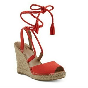 red lace up wedge sandals