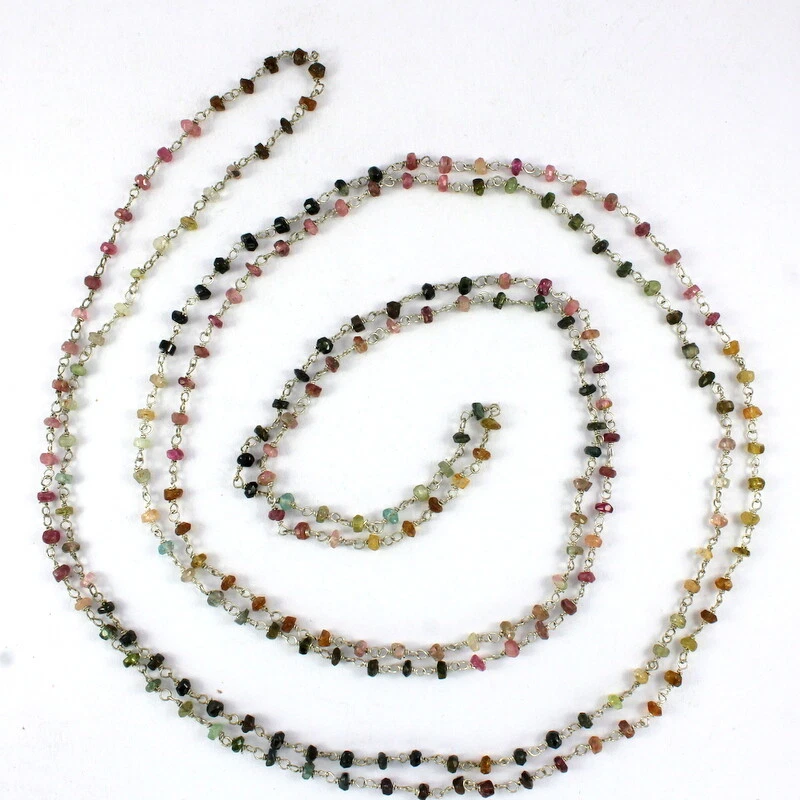 Collar Piedras Preciosas Turmalina Facetadas Naturales Hecho a Mano Cuentas Plata de Ley 925 Foto 4 de 4