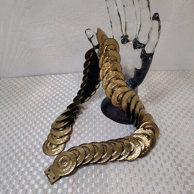 VTG L/XL Stretch Gold Tone Coin Style Belt Hook Closure Boho Festival Concert NWT -Vintage Boho Gold Tone Metal Coin/Medallion Stretch  main image 3