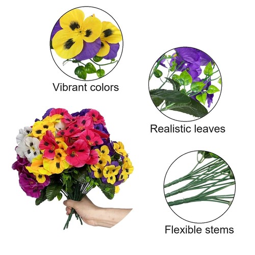 12 Bundles Artificial Pansy Flowers Faux Plastic Wild Flowers Bushes for Home... - Picture 7 of 7