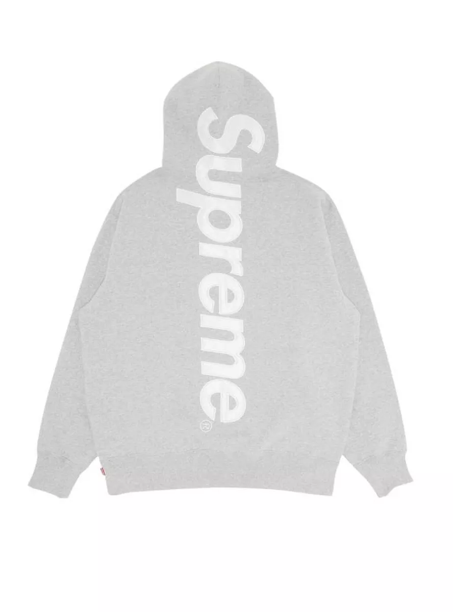 Supreme Satin Appliqué Hooded Sweatshirt Heather Grey Hoodie Size