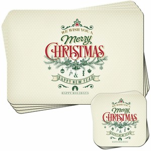 Wish You Merry Christmas Happy Holidays Set of 4 Placemats and Coasters
