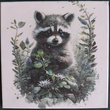 süßer Waschbär Bild - Serviettentechnik auf Keilrahmen  15 x 15 cm