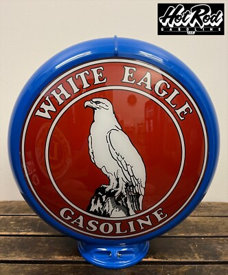 #ad WHITE EAGLE GASOLINE Reproduction 13.5quot; Gas Pump Globe Blue Body $175.00