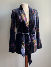 M&s Velvet Wrap Jacket Blazer 10 8 Blue Belt Soft Boho Floral New Bnwt Per Una
