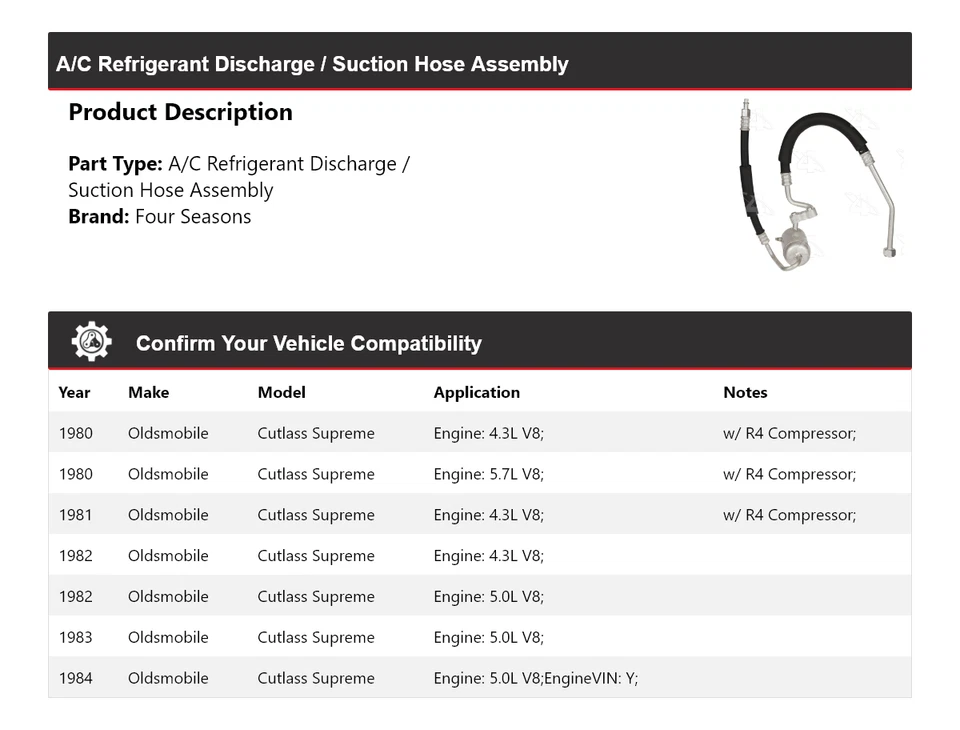 1980-84 Oldsmobile Cutlass Supreme разряд/всасывание линии шланг в сборе 4 сезона - Изображение 2 из 4