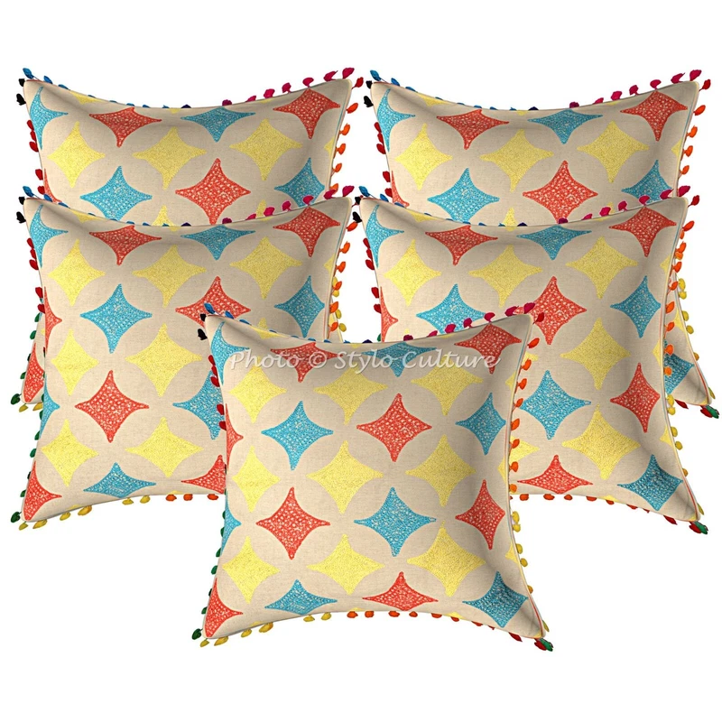 Handwoven Embroidered Meditation Throw Pillow Cover