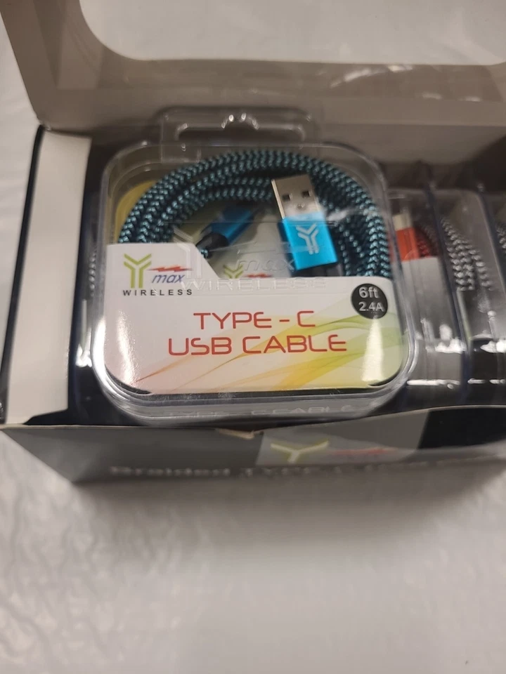 Lot of 10 Type-C USB Braided Cable - 6 foot New In Package  - Image 4 of 4