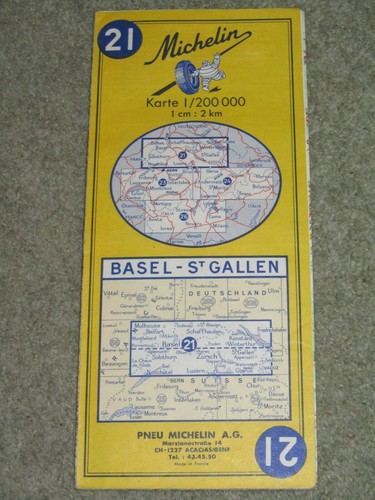 Switzerland: Michelin map 21 Basel - St Gallen: Scale 1:200,000. 1972 edition - Picture 2 of 2