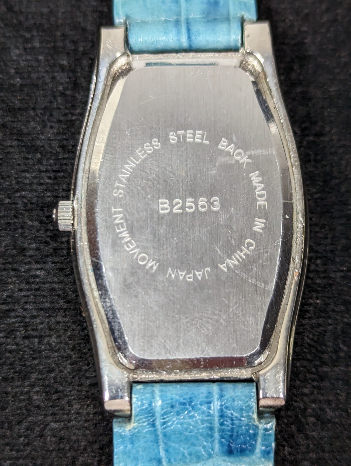 Gossip Silver Tone Crystal Accent Rectangle Case Blue Leather Band Watch 7.5 In