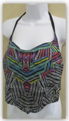Black Multi Halter style Bikini Swim TOP ONLY 1X Beach Betty by Miracle Brands