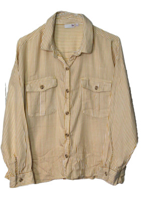 SO BLOUSE ladies size L gold white stripe long sleeve two chest pockets