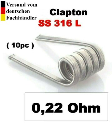 10 x  CLAPTON SS316 L Coils Wire      Fertigwicklung RDA/RBA/RTA 