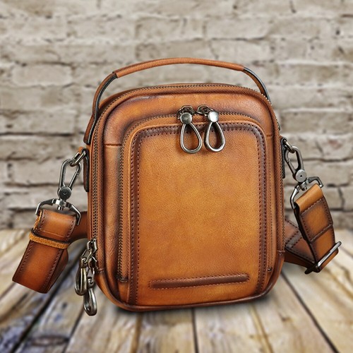 Genuine Leather Messenger Bag for Men Small Sling Purse Crossbody Shoulder Bags - Picture 2 of 16