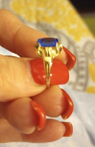 Antique 10K Gold Ring with Blue Stone- Size 5.5 thin ring. Spinel or emerald gem - Bild 3 von 13
