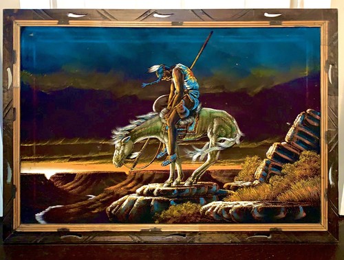 Vintage End Of The Trail Native American Indian Mexico Velvet Painting 28 X 40 Ebay