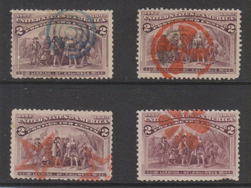 USA 1893 Columbian Exposition 2c (#231) selection with coloured fancy ...
