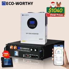 ECO-WORTHY 5.12kWh 48V 100Ah Lithium LiFePO4 Battery+5kW 48V Off-grid Inverter