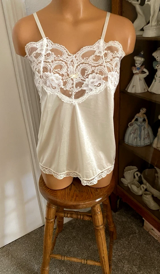 CAMISOLA DE COLECCIÓN AÑOS 70 CINESTAR MARFIL CON CANESÚ ANCHO DE ENCAJE TALLA 38 Foto 4 de 4