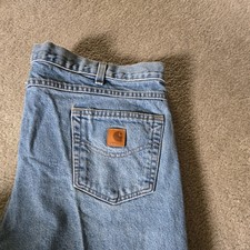 Carhartt Men's Blue Denim Straight Jeans Cotton 4-Pocket Medium Wash Logo