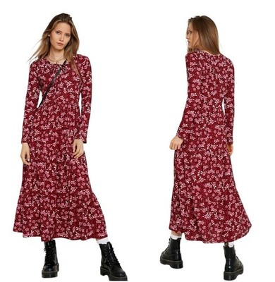 Free People Medium Tiers of Joy Long Sleeve Prairie Midi Dress Boho Peasant P14