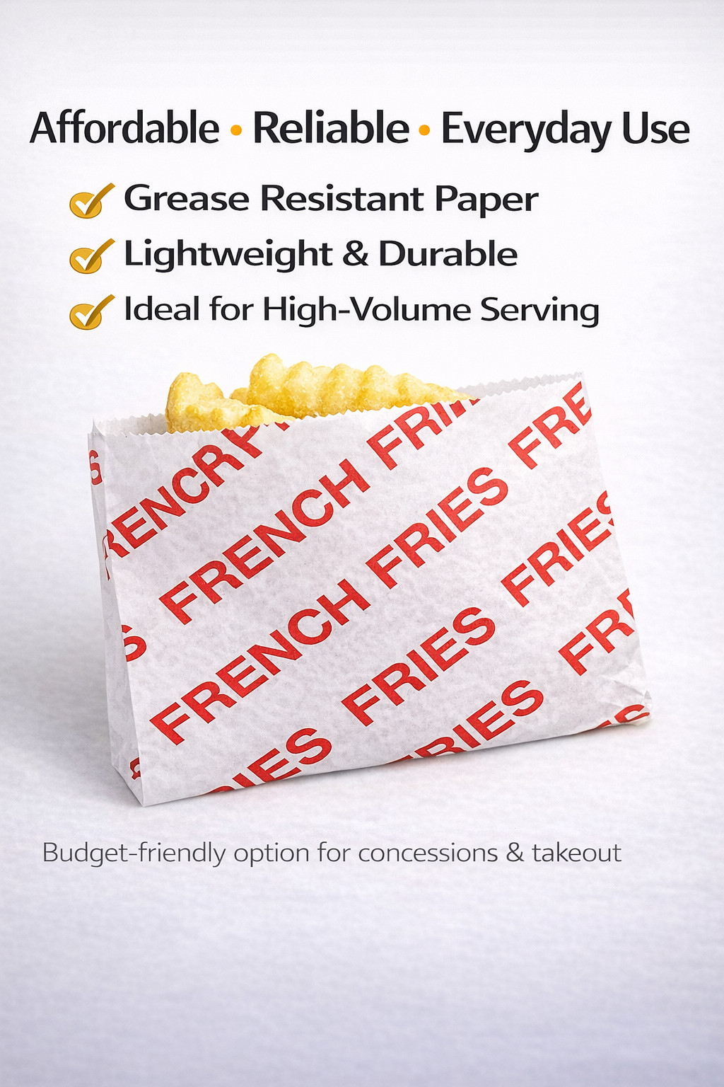 French Fry Bags Printed Grease Resistant Assorted Sizes 8000 Total Bulk Pack