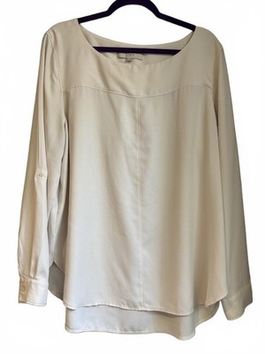 LOFT Cream Long Sleeve Flowy Blouse Size XL