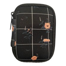 MYTAGALONGS Zippered Ear Bud Case/AirPods Travel Case Black Grid Floral Accents