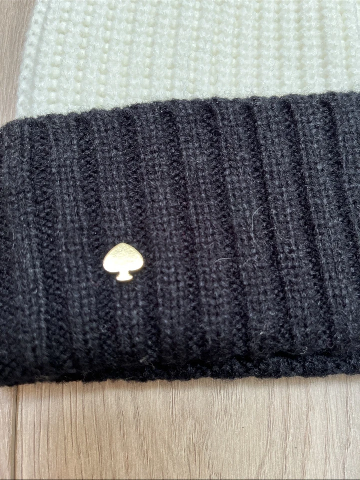 Kate Spade New York Gorro Crema Negro Invierno Sombrero con Pompón Nuevo sin Etiquetas Foto 2 de 4
