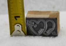 Wood Printing Letterpress 2 Hearts with Arrow 1.25" by .80" NEW Condition