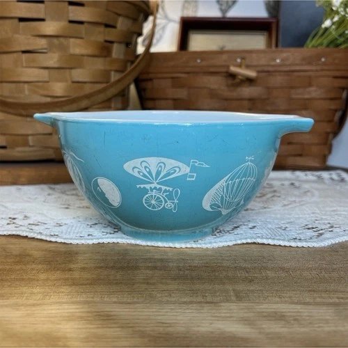 Vintage Pyrex Blue Hot Air Balloon Dip Bowl Only