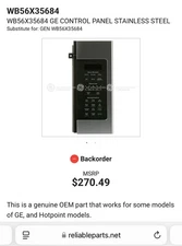 GE Stainless Steel Microwave Control Panel Wb56x35684 OEM