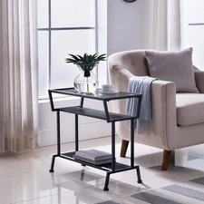 - Dosamantes Side End Table with Storage Shelves, Black