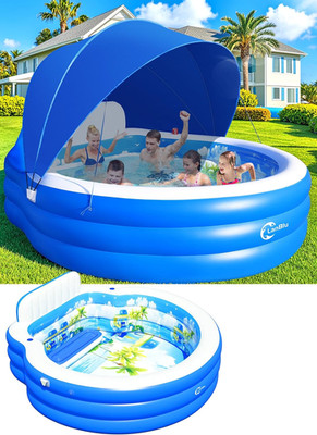 2026 Extra Large Upgraded Inflatable Pool with Canopy,Inflatable Family Lounge P