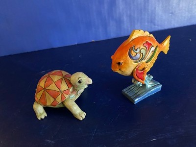 JIM SHORE SMALL ANIMALS FISH AND TURTLE FISH 3'' TALL TURTLE 3 1/4'' LONG