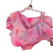New Justice Girls Pink 2 Piece Bikini Size XL 16 18 Asymmetrical Ruffle Tie Dye