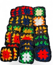 Lot Of 26 5 Crocheted Granny Square Blocks Afghan Various Colors Black Trim