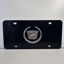 Cadillac 3d Classic Logo On Black Stainless Steel Metal Auto License Plate