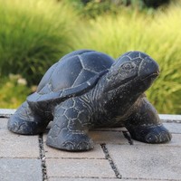 SchildkröTe Gartenfigur 40Cm Schwarz Antik Steinfigur Garten-Deko Frostfest
