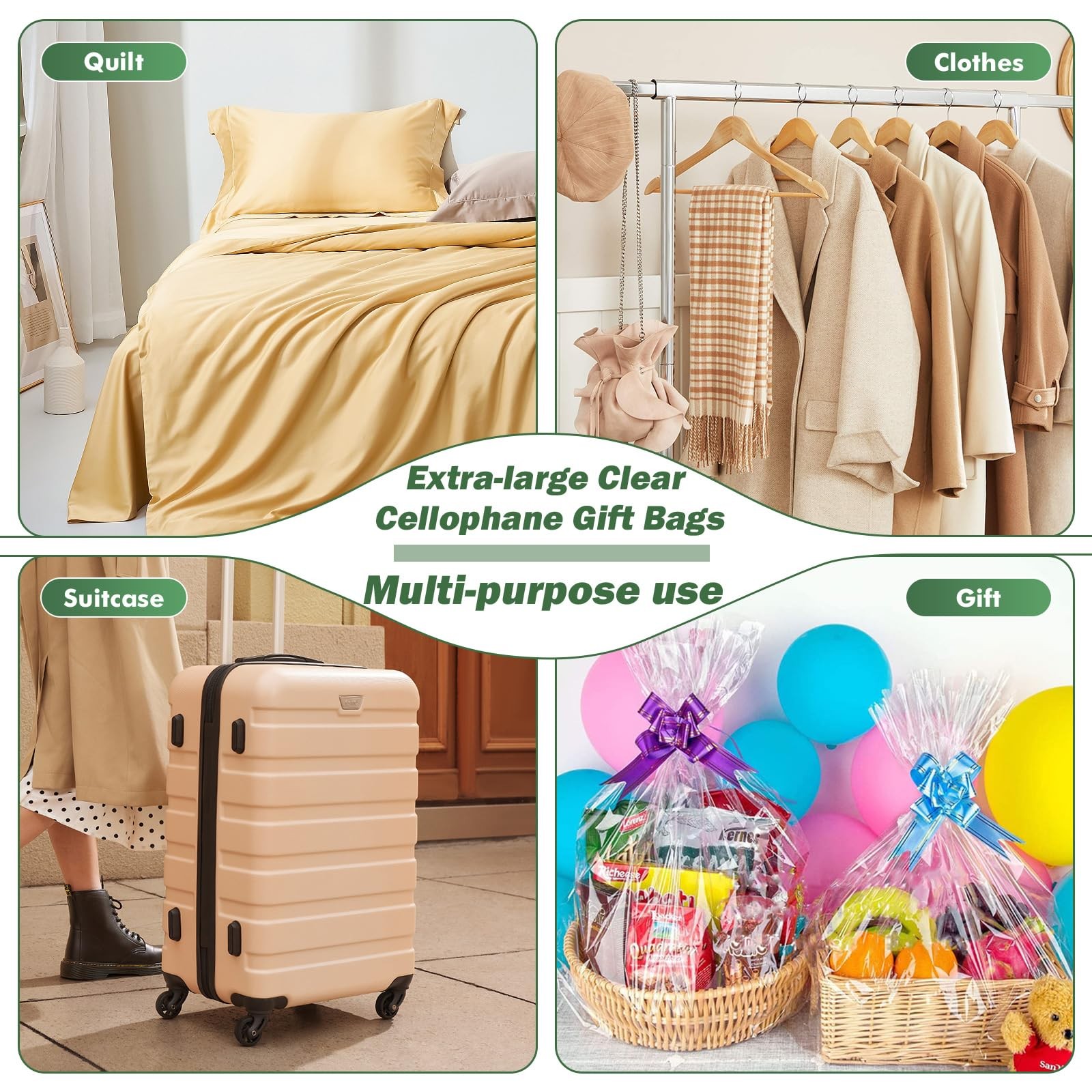 100 Packs Large Cellophane Bags 24" x 30" Clear Cellophane Gift Basket Wraps ...