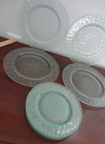 INDIANA PRESSED GLASS GREEN DIAMOND SPIRAL PATTERN 8 PC. 4 DINNER 4 SALAD PLATE - Picture 14 of 15