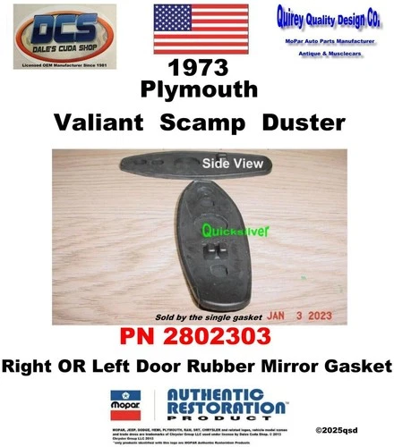 1973 Plymouth Valiant Duster Scamp Mirror Gasket 2802303 NEW MoPar USA