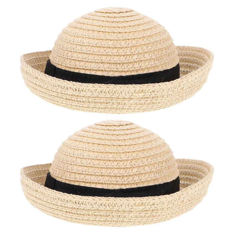 2 mini cappelli di paglia per bambole: adorabili piccoli accessori per - Immagine 4 di 4