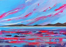 5x7"  Original Acrylic Painting on Canvas. Abstract Seascape. Ocean Beach Art.