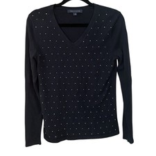 Tommy Hilfiger Womens Long-Sleeved Top Navy Diamant  Dots Thin Sweater Small S
