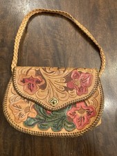 Vintage Tooled Hand Painted Leather Purse Handbag 70s Western