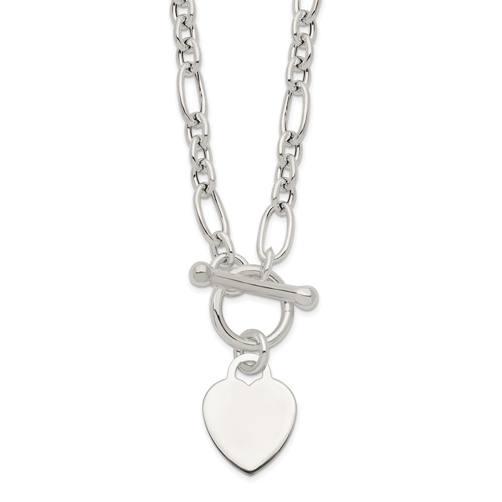 Sterling Silver Polished Heart Charm Fancy Link Chain Necklace 18