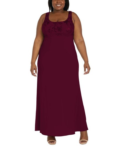 R&M Richards Women's Plus Size Boat-Neck Dress & Lace Jacket (Merlot, 18W) - Picture 4 of 5