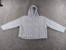 Joyspun Large 12-14 Girls Sweater Gray Hooded Polyester Fuzzy Fleece